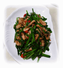 湖南料理「蝦と韮の炒め物」